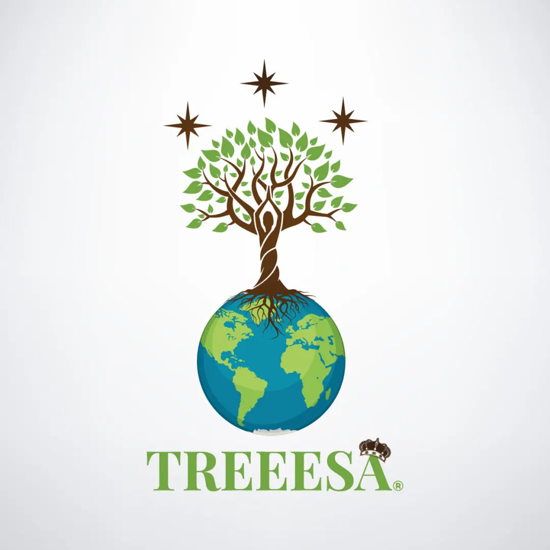 A tree with leaves growing on it and the word " treeesa ".